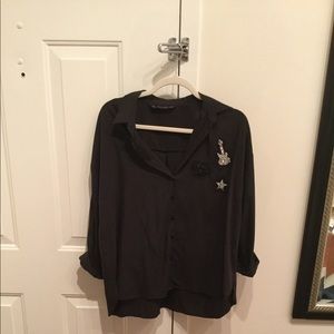 Zara Basic Button Down Black Guitar Blouse